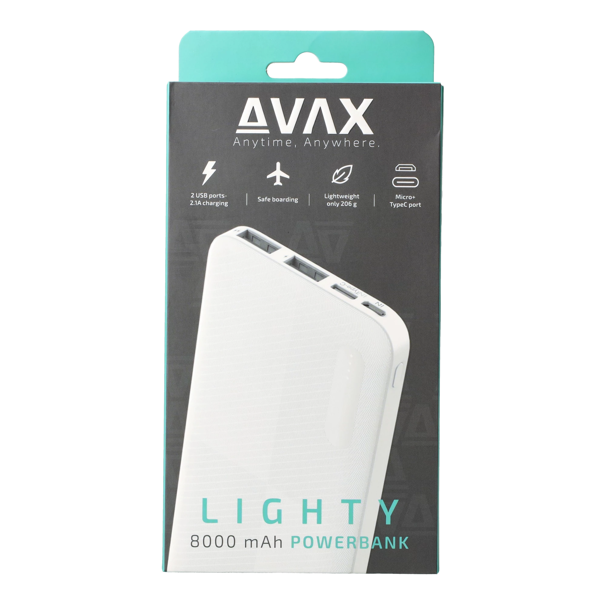 AVAX PB103W LIGHTY 8.000mAh USB-C külső akkumulátor, fehér