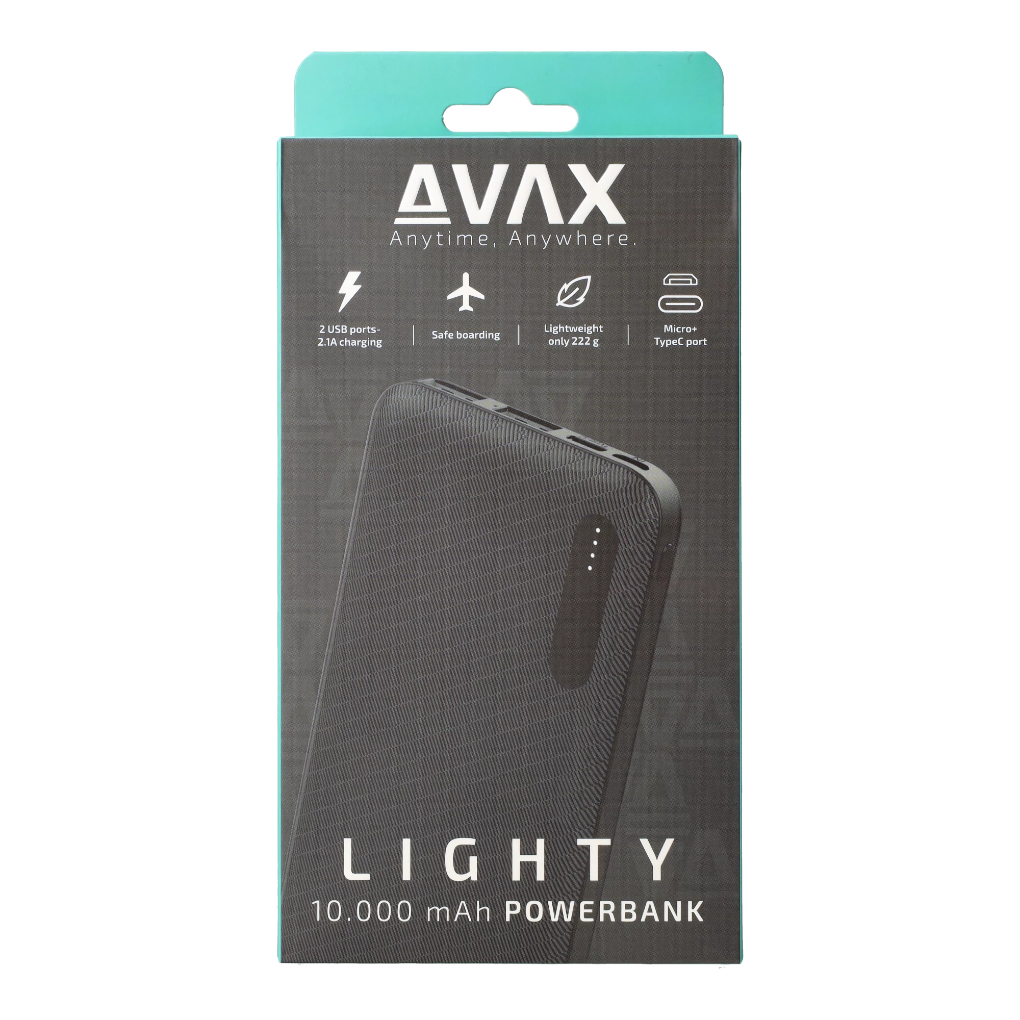 AVAX PB104B LIGHTY 10.000mAh USB-C külső akkumulátor, fekete