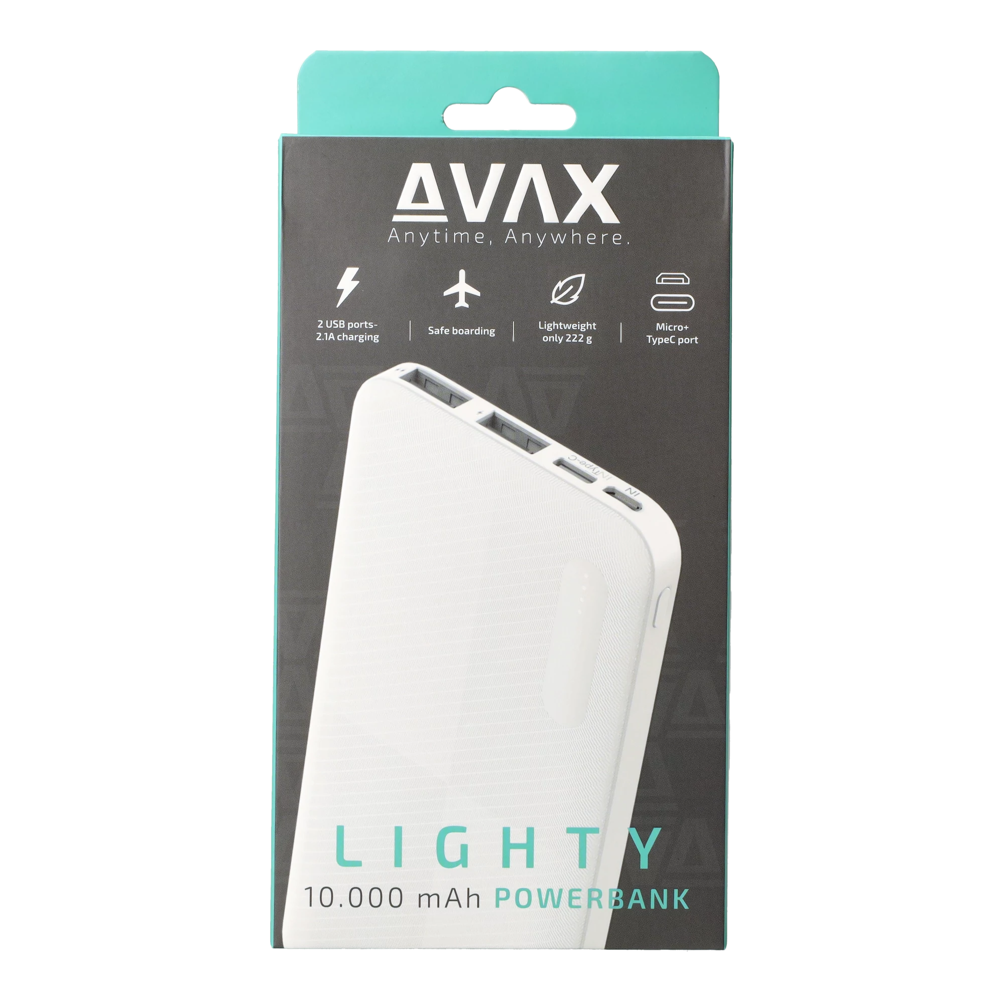 AVAX PB104W LIGHTY 10.000mAh USB-C külső akkumulátor, fehér