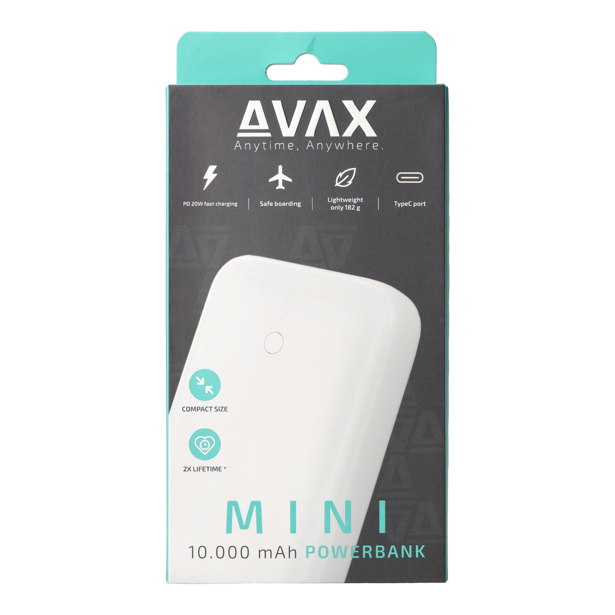 AVAX PB105W MINI 20W 10.000mAh PD/USB-C gyorstöltő külső akkumulátor, fehér